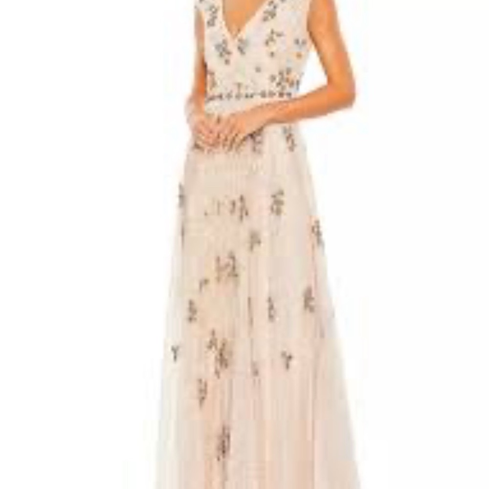 Mac Duggal Tiered Cream Maxi Dress with Embellishments Wedding